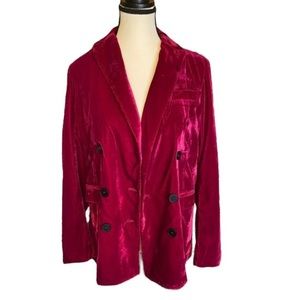 Sans Souci Pink Fuchsia Velvet Plush Double Breasted Blazer Size S